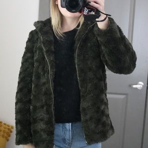 Forever 21 curly faux fur hooded jacket